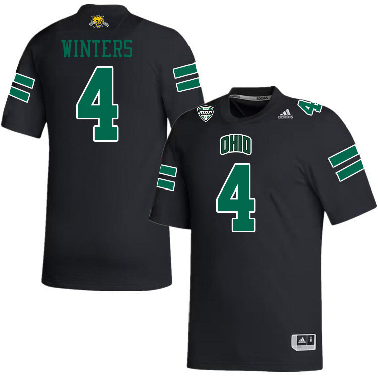 Ohio Bobcats #4 Jacob Winters College Football Jerseys Stitched-Black